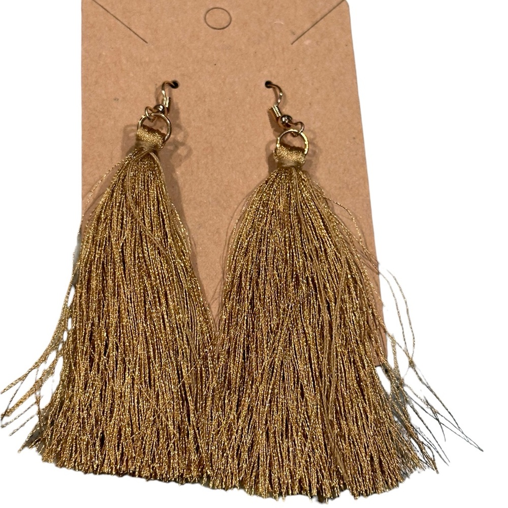 Golden Tan Fringe Drop Earrings